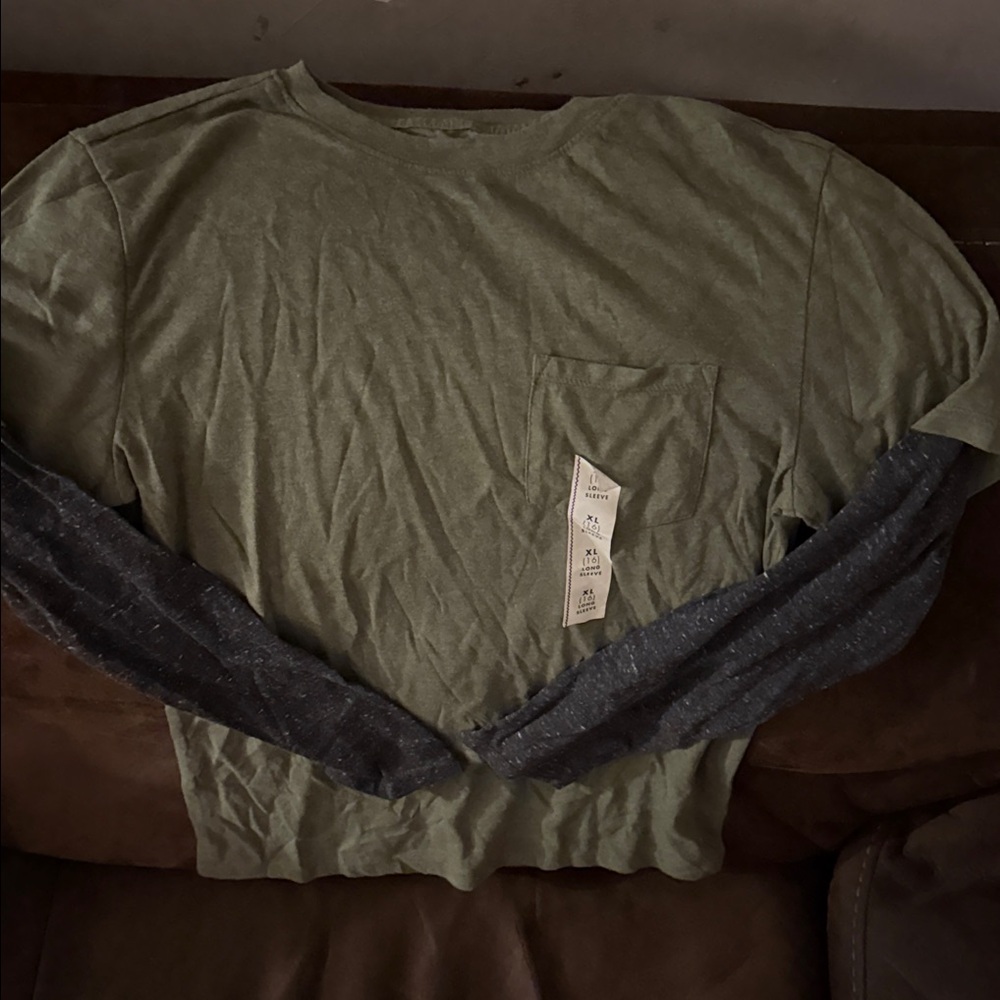 Cat & Jack Olive and Charcoal Long Sleeve Tee